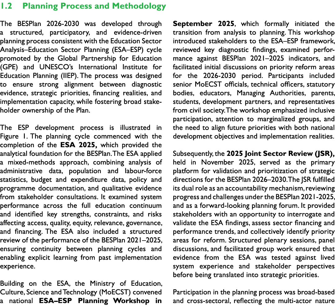 1.2 Planning Process and Methodology The BESPlan 2026 2030 was developed through a structured, participatory, and evi...