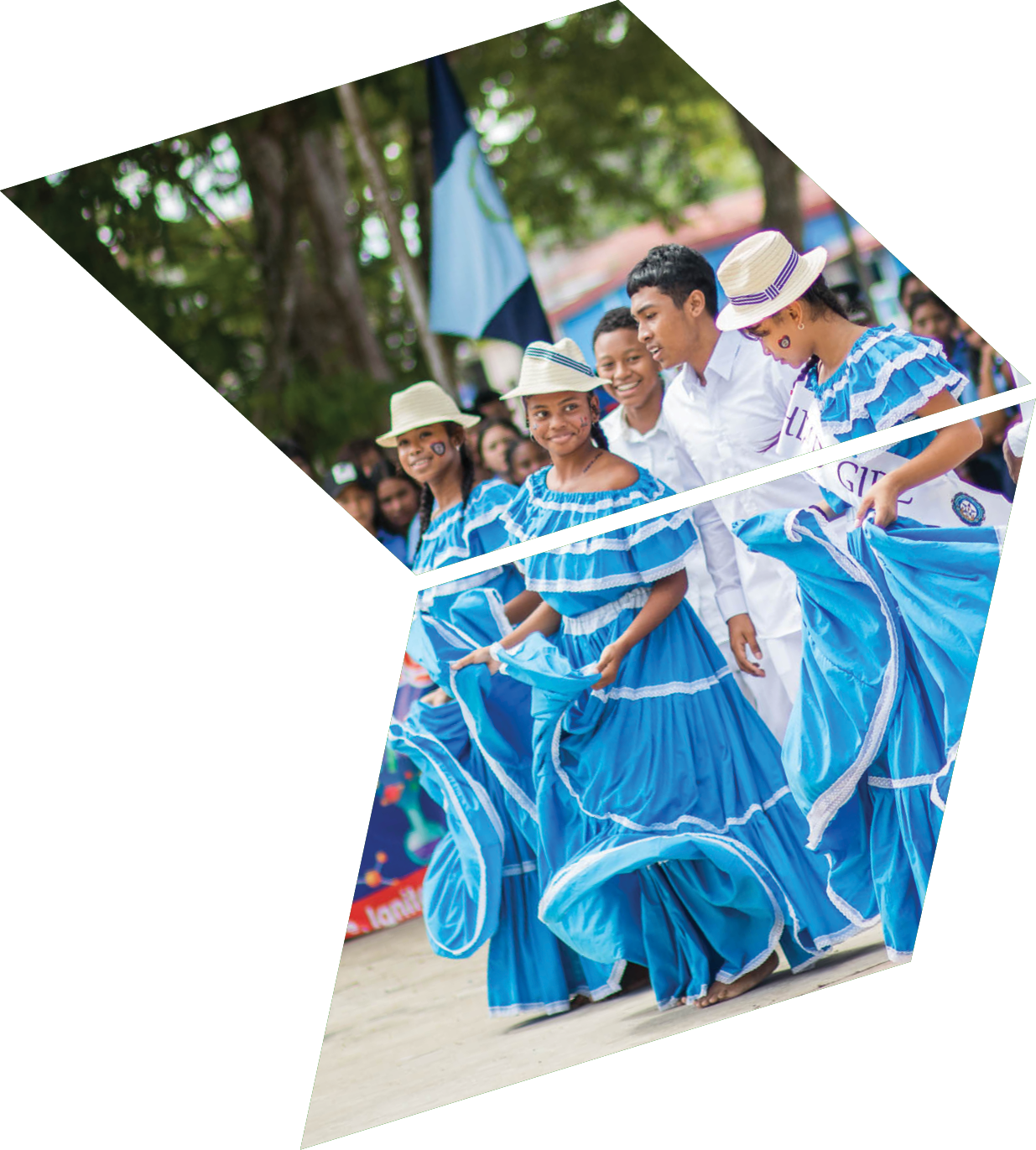 A group of people are dancing in a circle. Description generated by AI